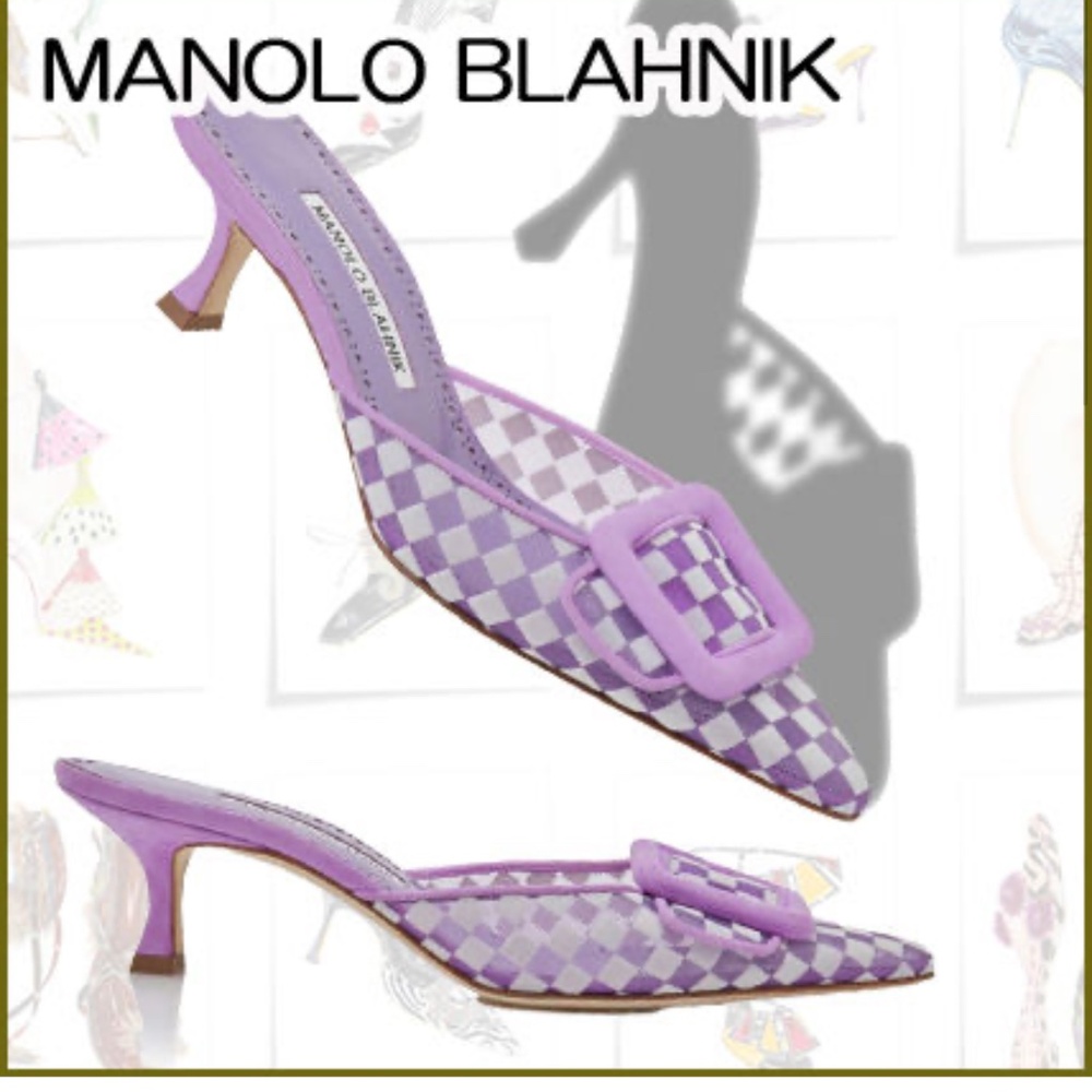Manolo Blahnik Purple Checkered Mules